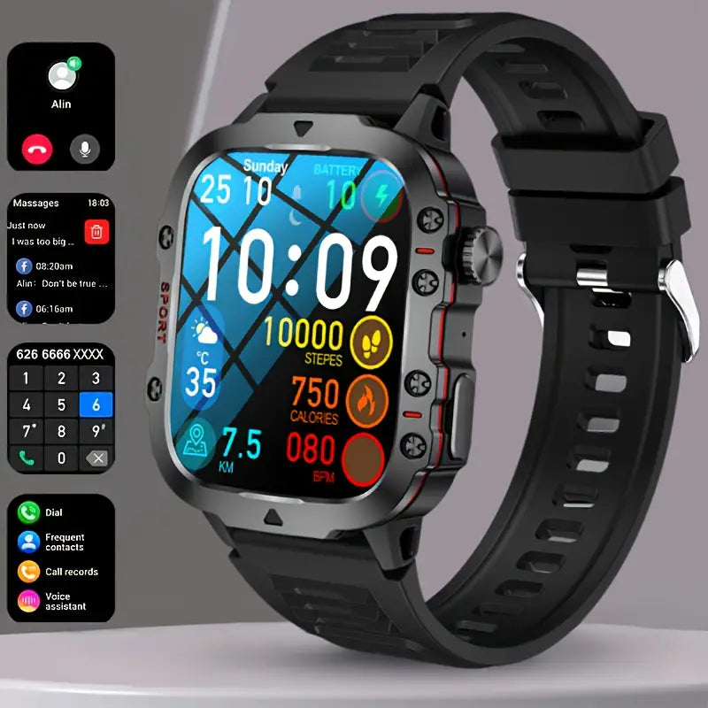 NEW RUGGED SMART WATCH MEN WIRELESS CALL IP68 WATERPROOF SPORT FITNESS AI VOICE OUTDOOR 100+ SPORTS MODE