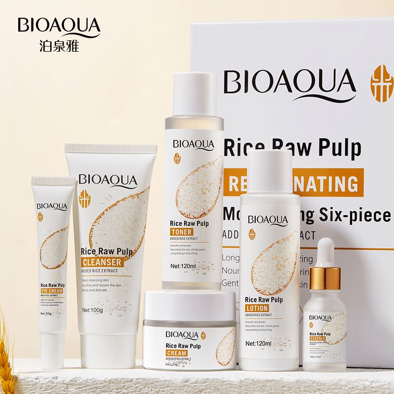 BIOAQUA 6 IN 1 SKINCARE SET GIFT BOX RICE RAW PULP MOISTURIZING HYDRATING SKIN REJUVENATION