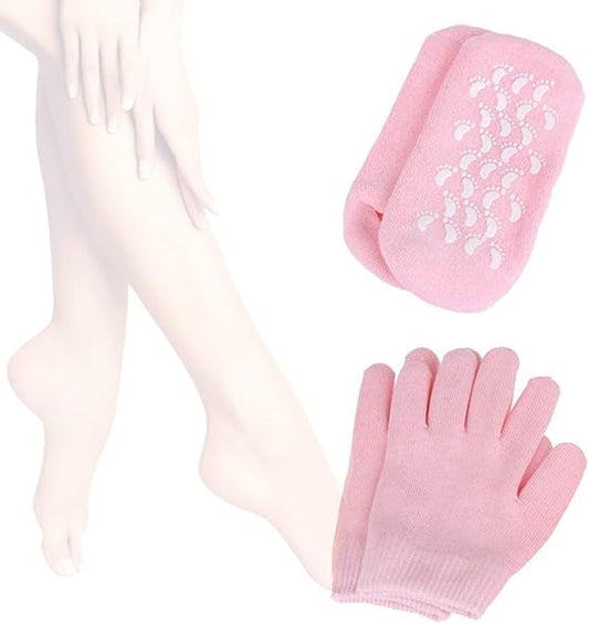 Moisturizing Spa Gloves and Socks with Touchscreen, Moisturizing Gel Socks and Gloves Set for Dry Cracked Hands Feet Spa, Repairs Cracked Dry Skin and Heel, Cuticles(Pink)