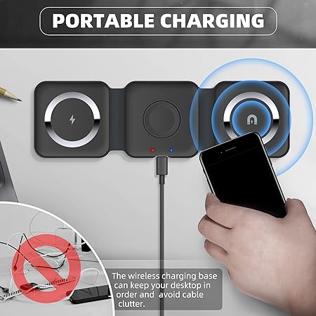 Wireless Charger 3 in 1 – Magnetic and Foldable Wireless Charging Stand Compatible with iPhones / Android